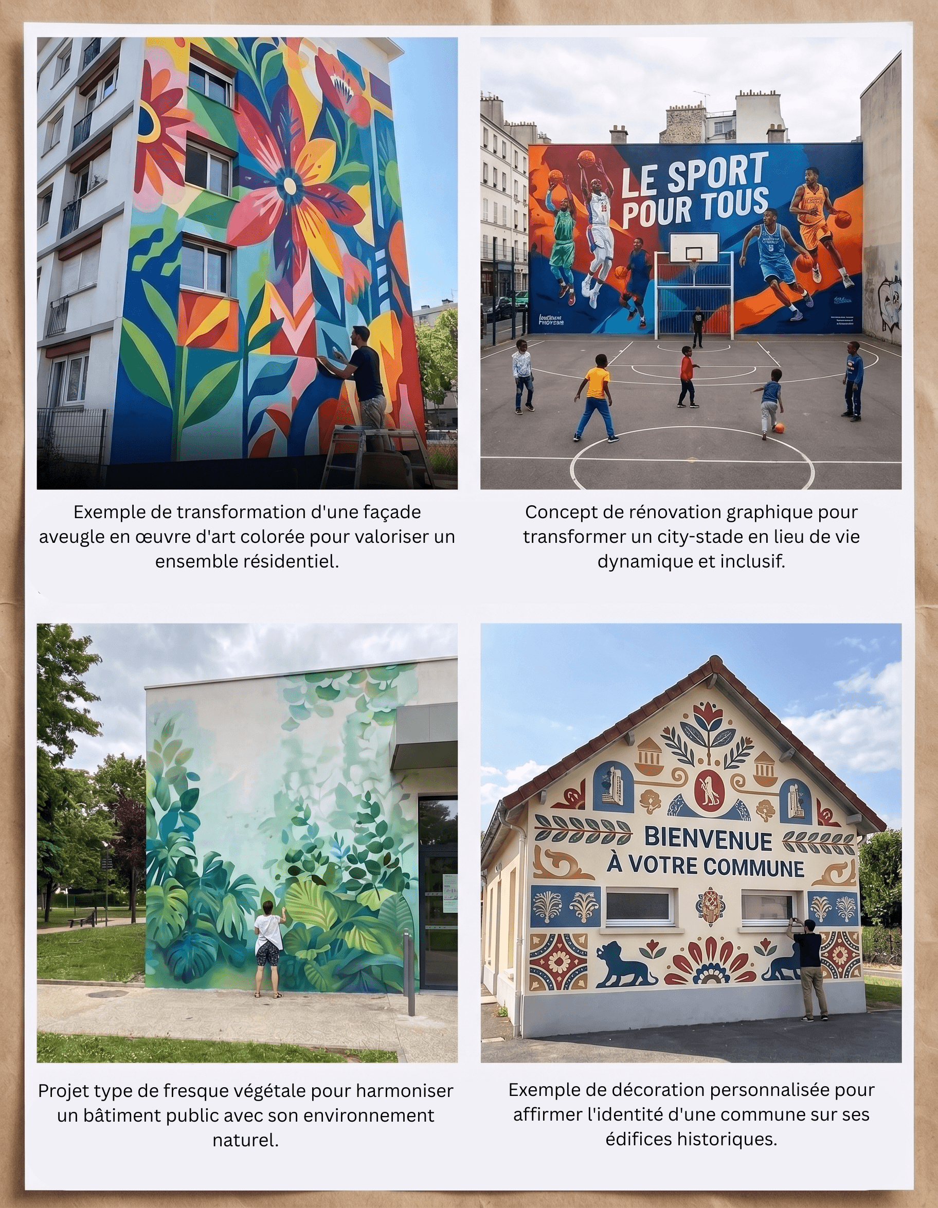 Fresque murale réalisée par Antoine Publicité - Couple sur façade de restaurant