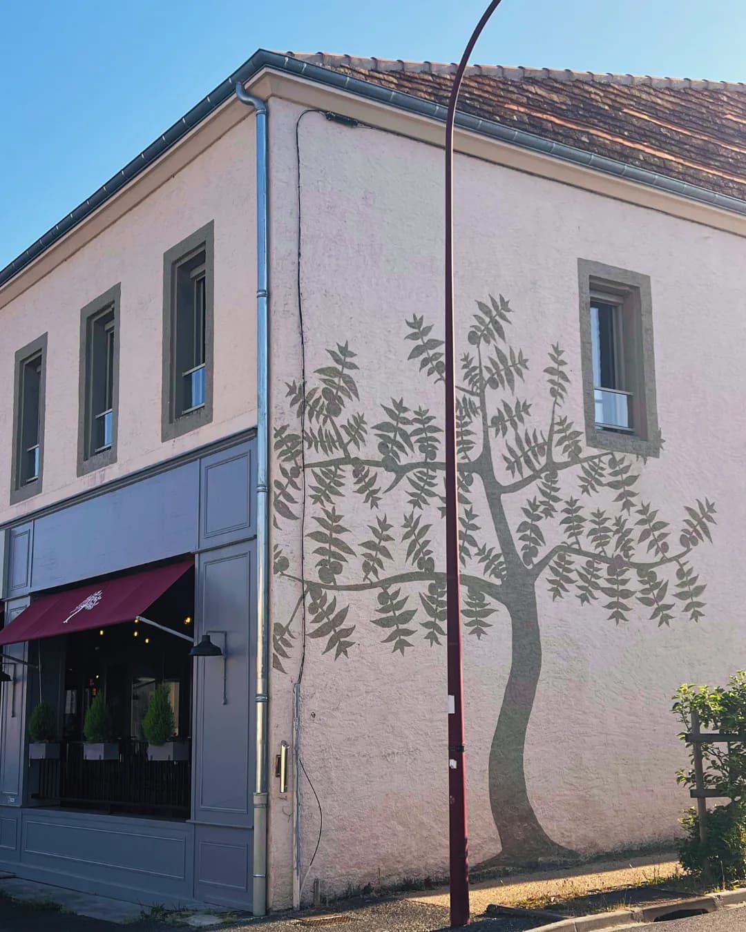 Olivier peint sur la façade d'un commerce en Dordogne par Antoine Publicité